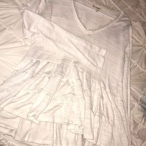 White cream long sleeve ruffle detail top